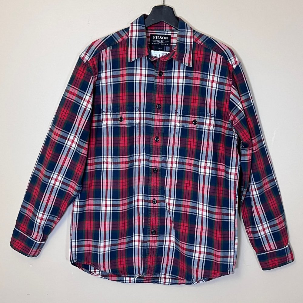 Filson Lightweight Plaid Long Sleeve Button Up Work Shirt - Men's Size S - Red